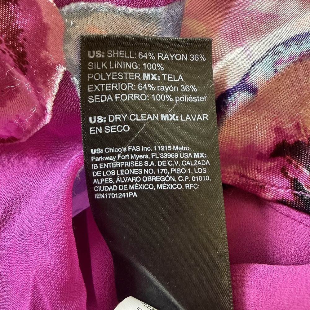 WHBM Women's Fuchsia Floral Mock Neck Halter Sleeveless Blouse (M) Silk Lining - Picture 3 of 5